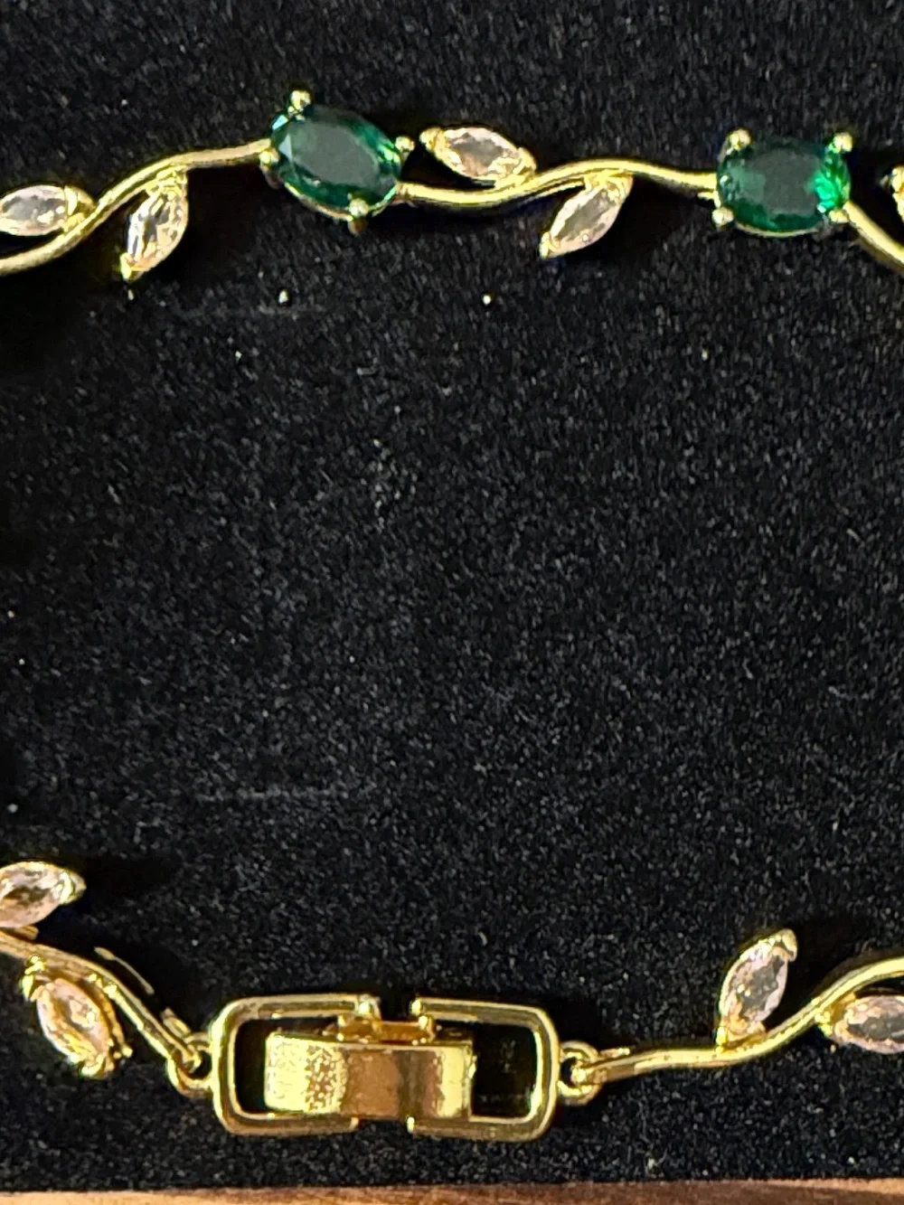 Gold Plated Bracelet Emerald Green with light pink Stones